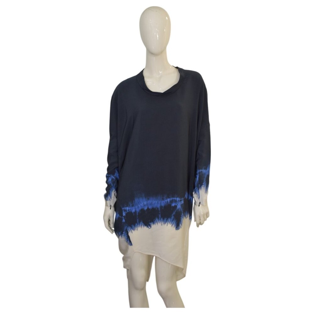 Stella McCartney Blue Cream Tie Dye Effect 100% Silk Long Sleeve Dress sz 42